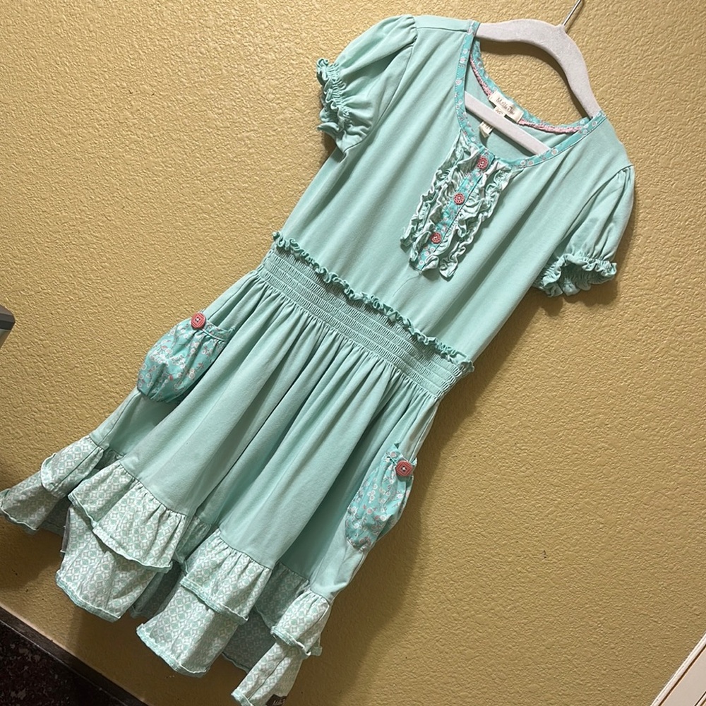 Green Ruffled Tiered Sundress with Puff Sleeves